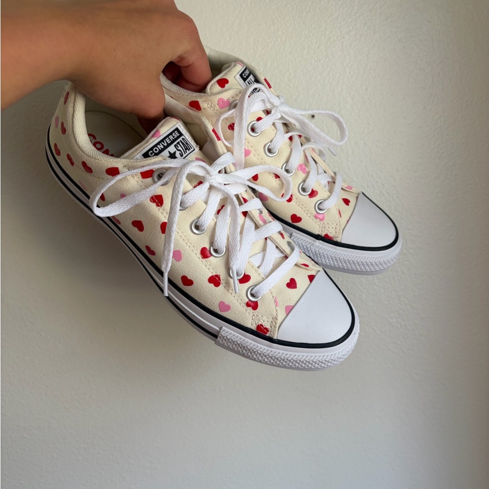 Brand New Converse Low Top Sneakers with Red & Pink Hearts